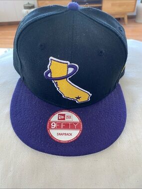 New Era Snapback Hat in Black & Purple with Yellow California Patch